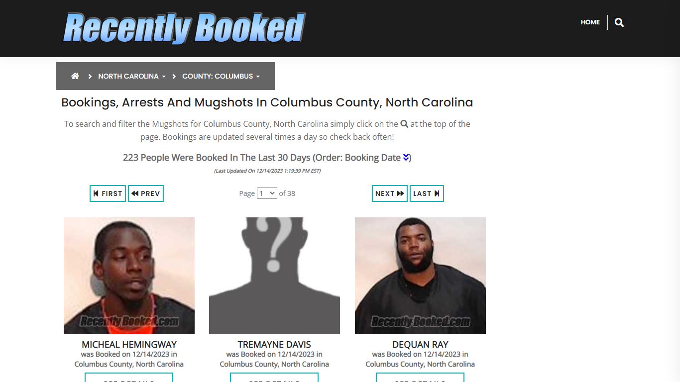 Bookings, Arrests and Mugshots in Columbus County, North Carolina